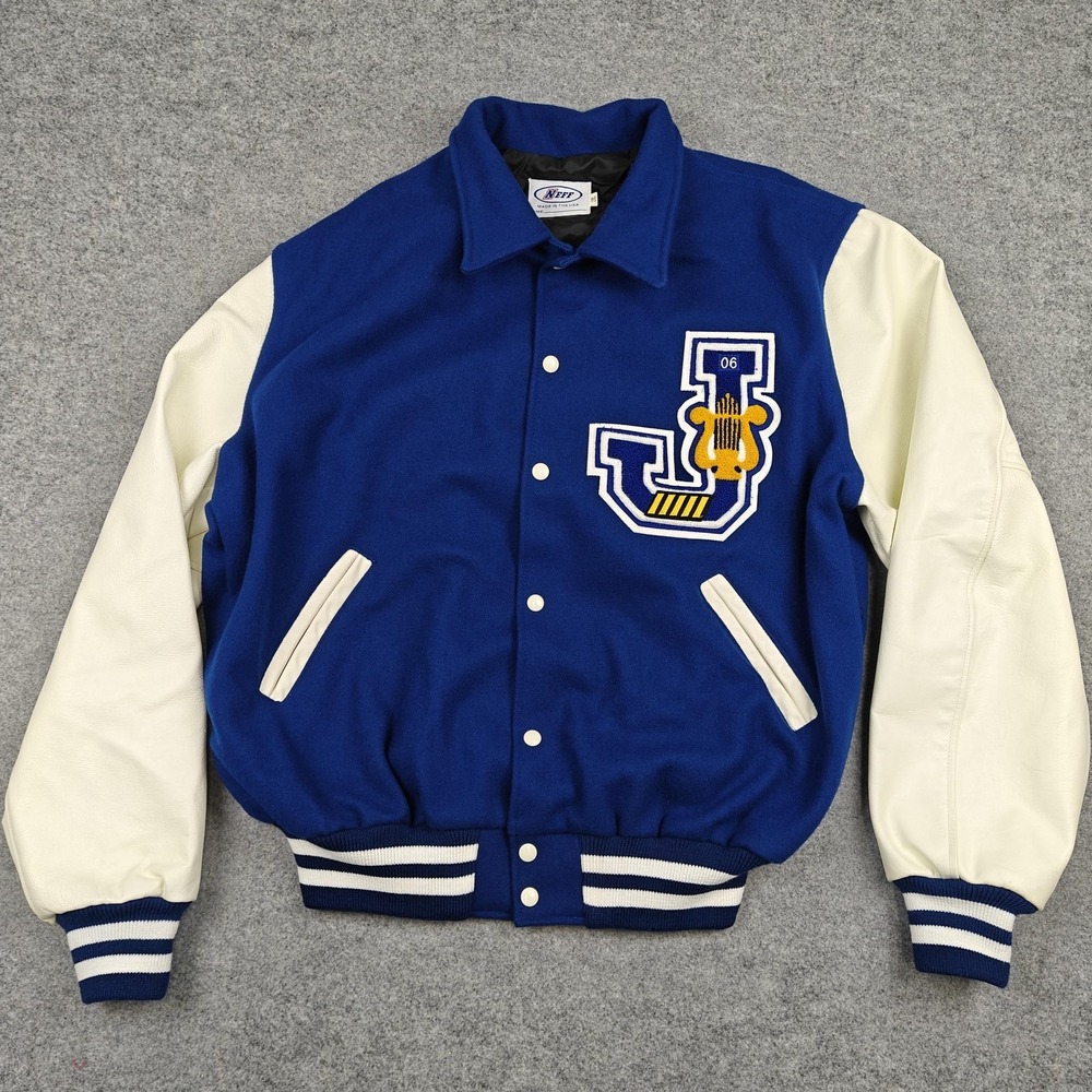 Vintage Neff Jacket Mens 2XL Blue Wool Varsity Letterman Made USA Y2K Band